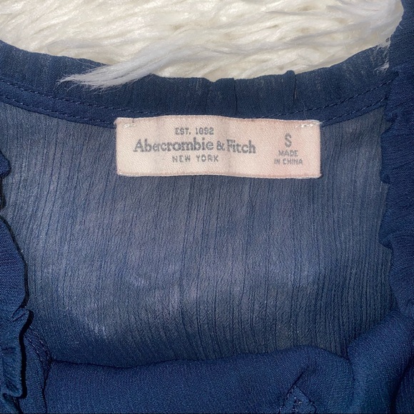 Abercrombie & Fitch | Sheer Peplum Tank Top Ruffle Eyelet Blouse Navy Blue - Picture 9 of 14